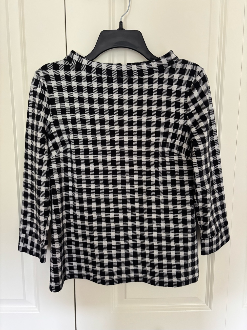 Talbots sabrina top in black and white buffalo check with Audrey neckline. XS